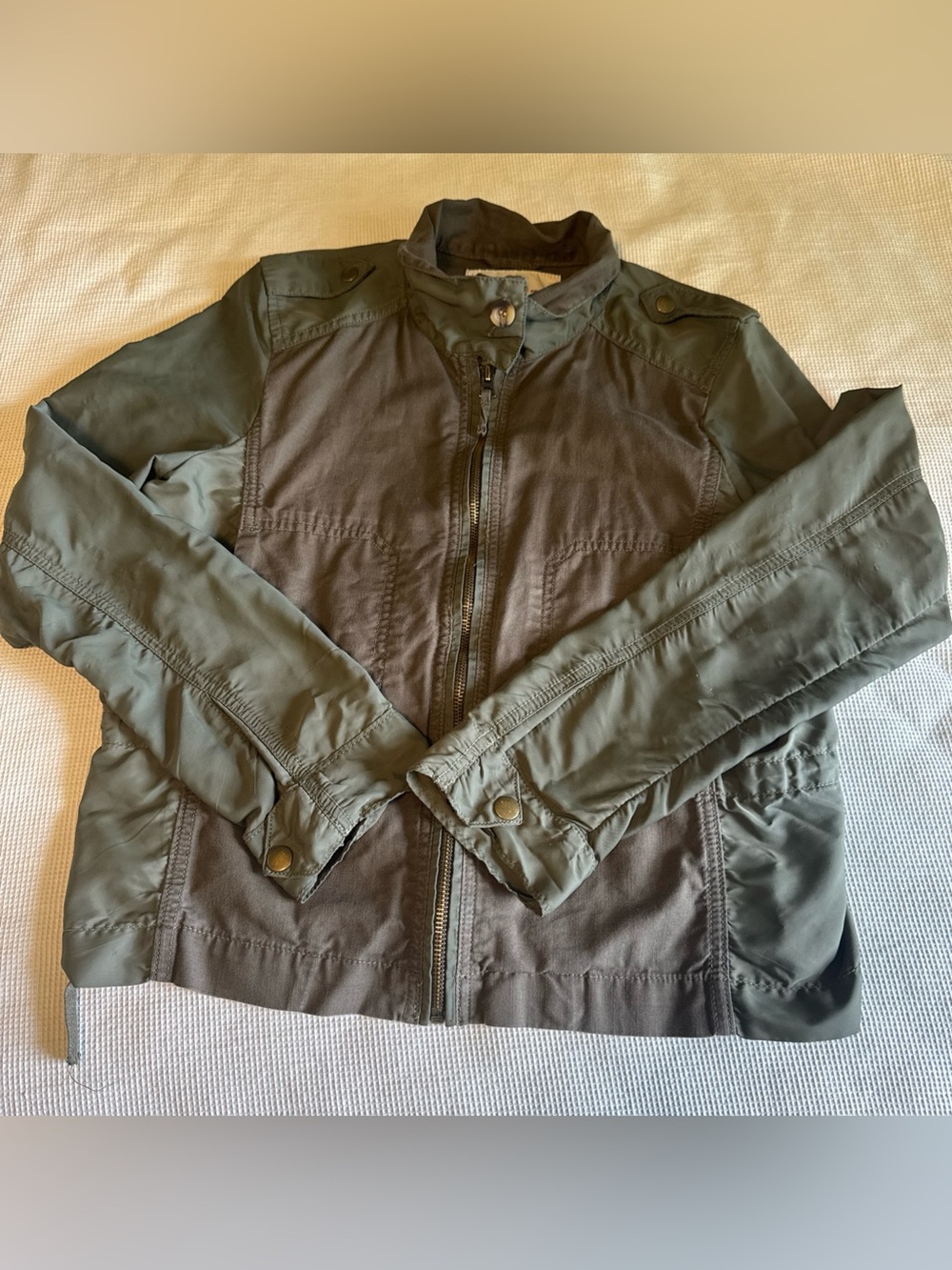 Lucky Brand Military Utility Jacket Women’s Medium Olive Green Zip Front Cotton